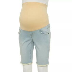 Maternity Cutoff Hem Belly Panel Denim Bermuda Shorts 2 New
